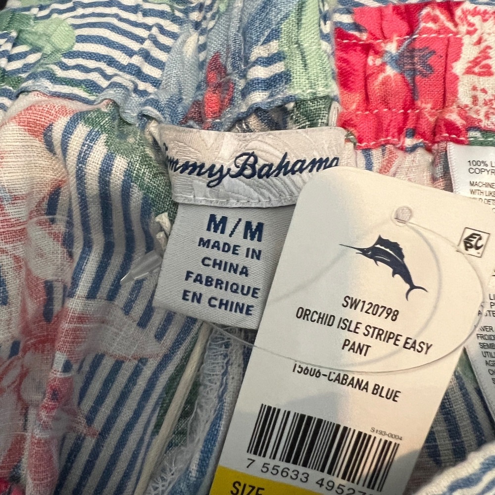 Tommy Bahama Orchid Isle Stripe Easy Pant Women M Blue Floral Linen Wide Leg - Picture 5 of 8